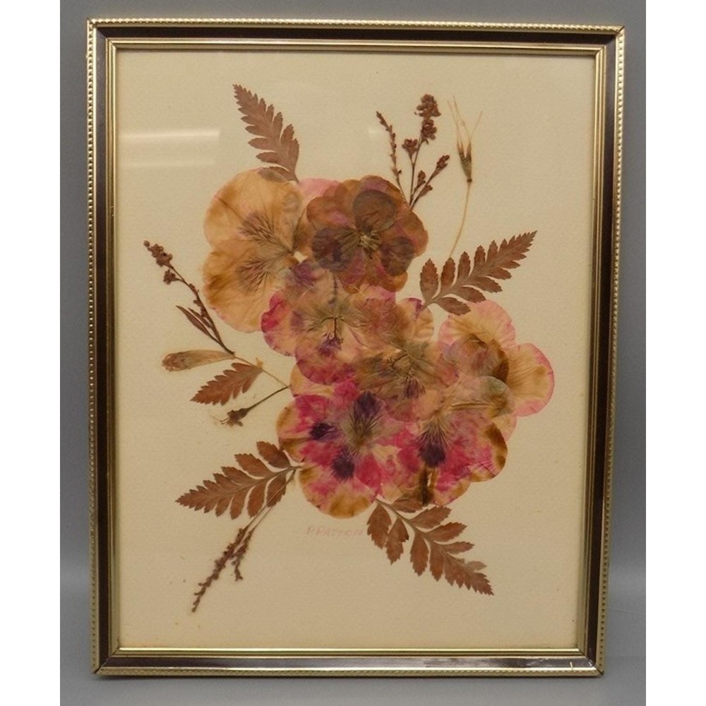 Vintage Dried Pressed Flowers Picture P. Patton Handmade Signed